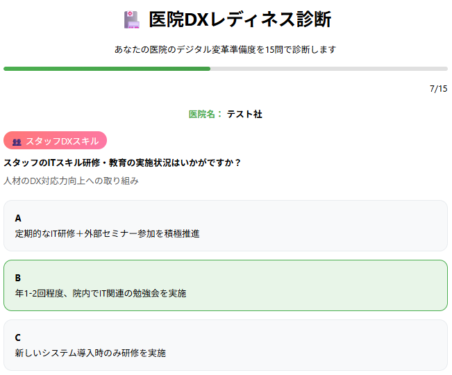 診断画面のインターフェース